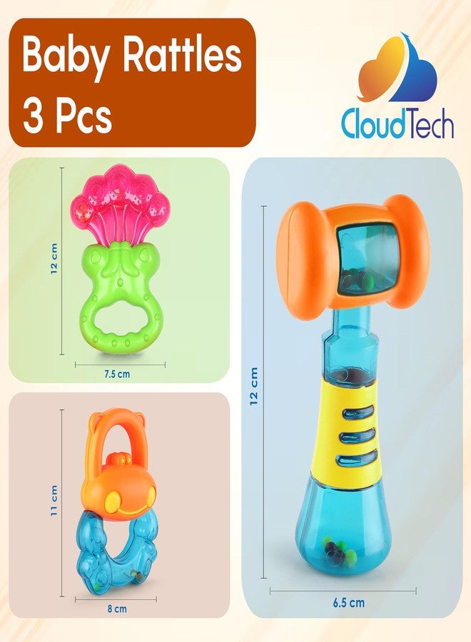 CloudTech Multicolour Attractive Plastic Set of 3 Rattles | BPA Free Rattle Toys | Easy Grip, Colourful Sound Toys for Newborns & Toddlers - Image 4